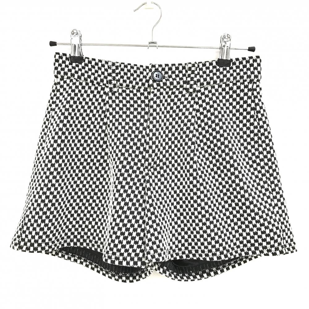 【超美品】デルソル ショートパンツ 白×黒 ブロックチェック ニット ロゴ刺しゅう 裏地付 レディース M ゴルフウェア DELSOL