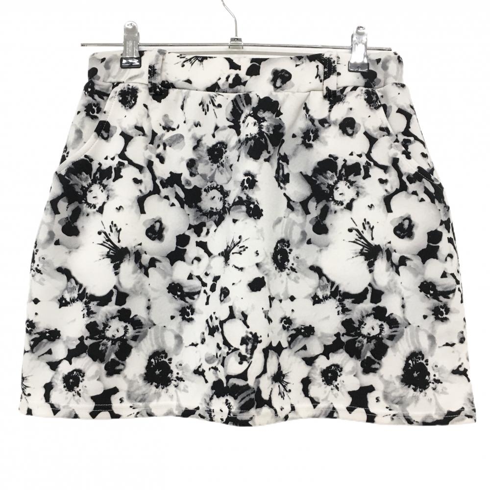 【美品】デルソル スカート 白×黒 花柄 ストレッチ 内側インナーパンツ レディース L ゴルフウェア DELSOL
