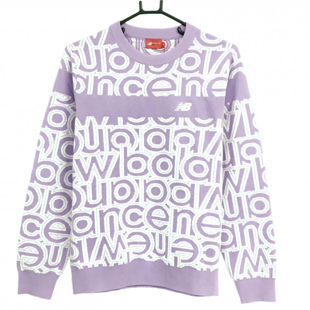 【新品】ニューバランスゴルフ セーター ライトパープル×白 ロゴ総柄  レディース 2(L) ゴルフウェア 2024年モデル New Balance