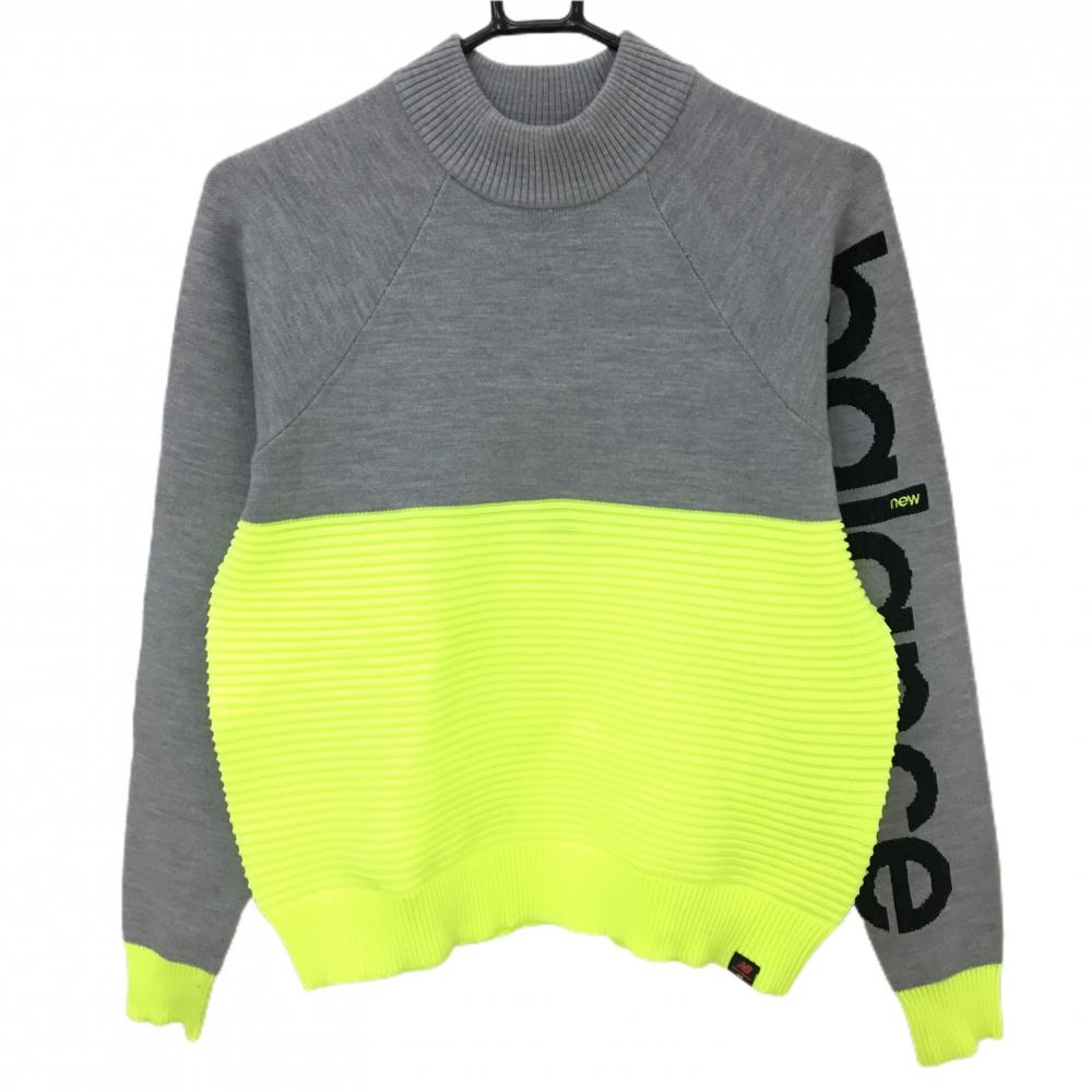 ニューバランスゴルフ ハイネックセーター　グレー×イエロー 下部ボーダー織生地 袖ロゴ レディース 0(S) ゴルフウェア New Balance