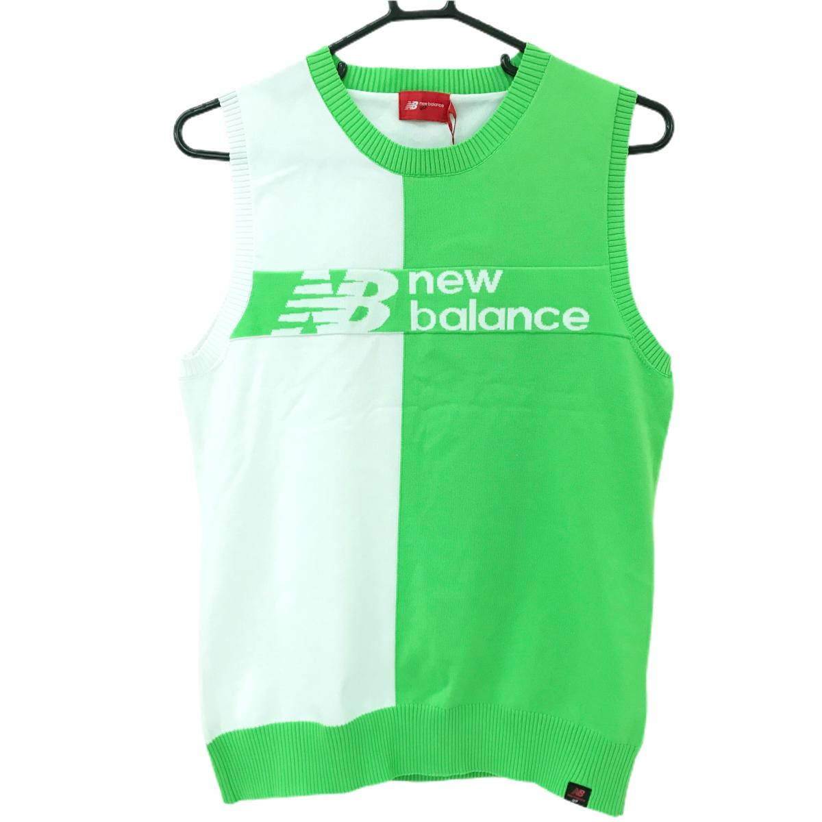 【新品】ニューバランスゴルフ ニットベスト ライトグリーン×白 胸元ロゴ レディース 2(L) ゴルフウェア 2023年モデル New Balance