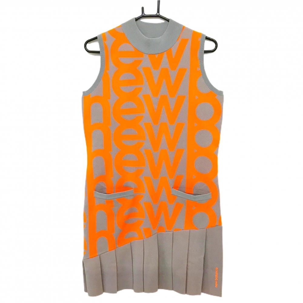 【新品】ニューバランスゴルフノースリーブニットワンピースグレー×蛍光オレンジ レディース 2(L) ゴルフウェア 2023年モデル New Balance