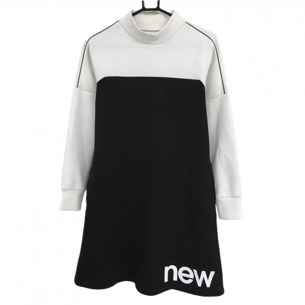 ニューバランスゴルフ ハイネックワンピース 白×黒 裾ロゴプリント 肩
