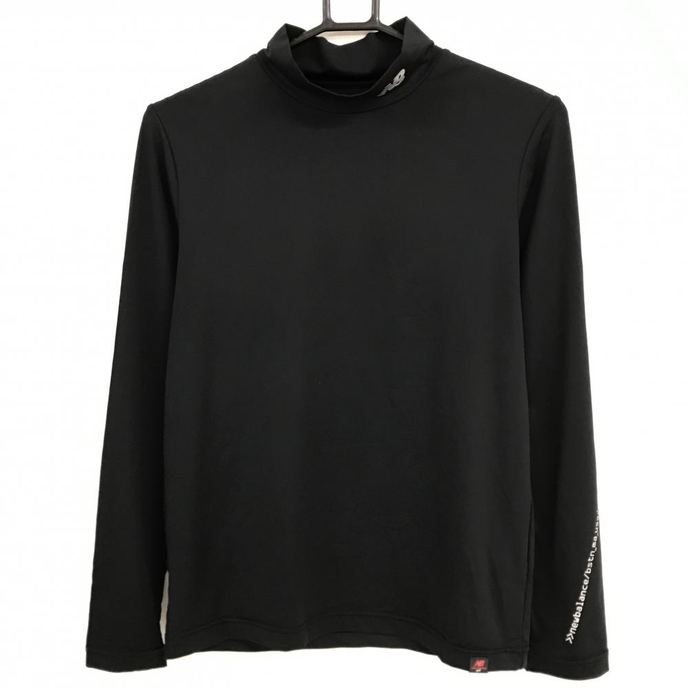 【美品】ニューバランス 長袖ハイネックシャツ 黒×シルバー ネックロゴ レディース 2(L) ゴルフウェア New Balance