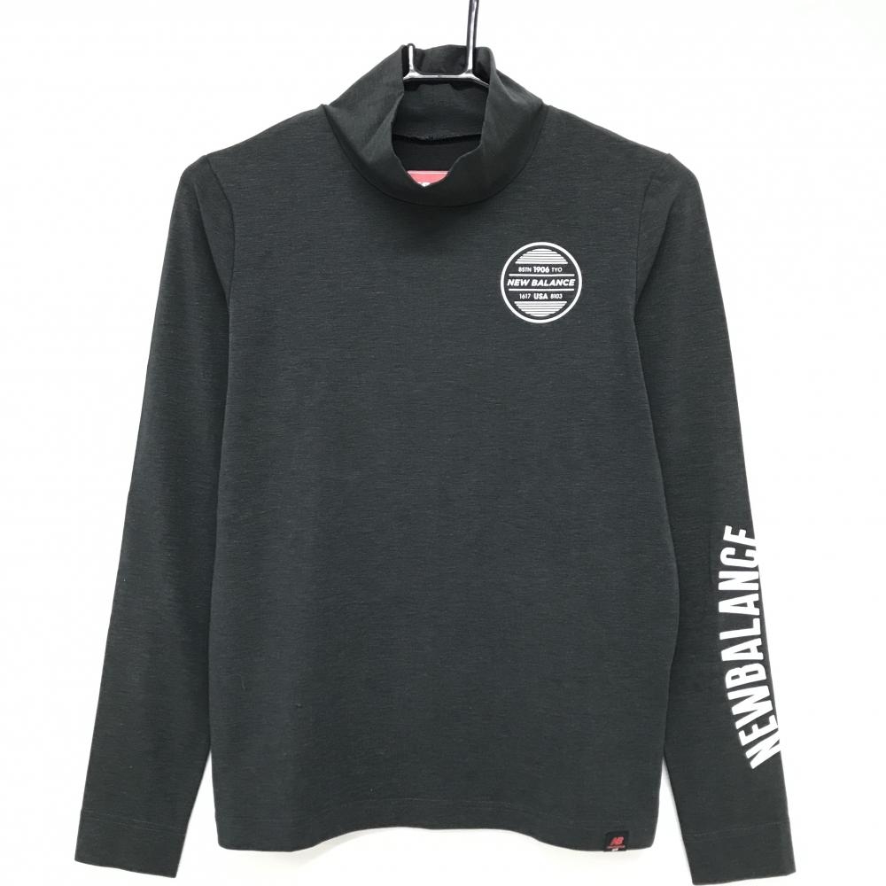 【超美品】ニューバランスゴルフ 長袖ハイネックシャツ グレー×白 袖ロゴ  レディース 1(M) ゴルフウェア New Balance