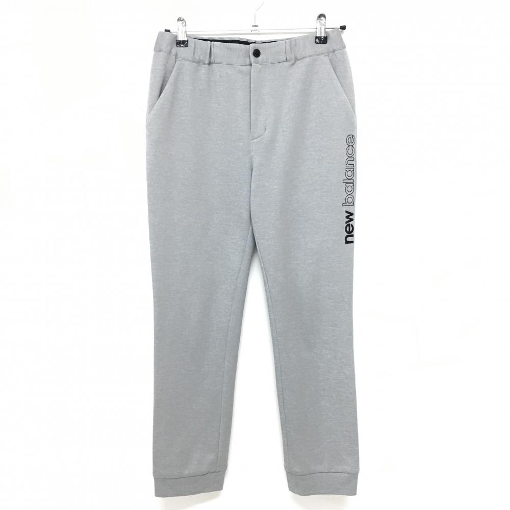 【美品】ニューバランスゴルフ ジョガーパンツ 杢グレー サイドロゴ黒 ウエスト一部ゴム レディース 2(L) ゴルフウェア New Balance