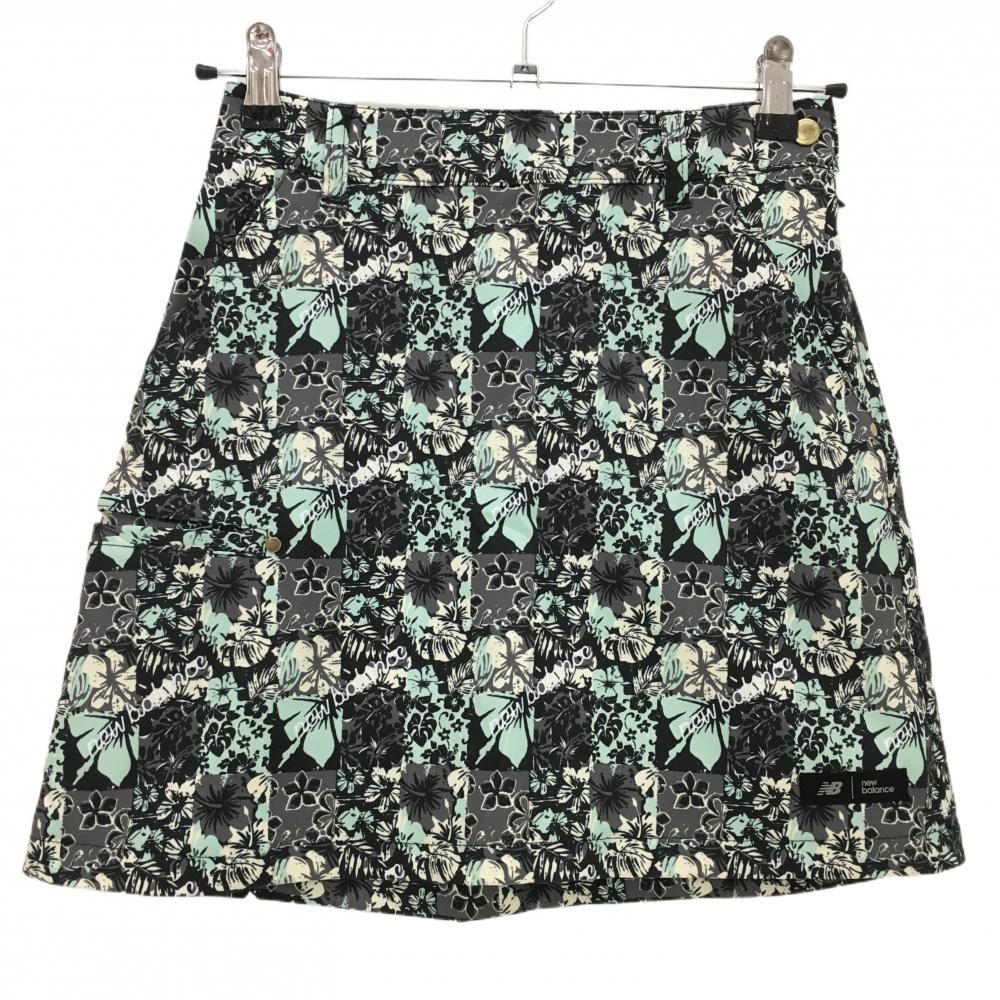 超美品】ニューバランス スカート ライトグリーン×黒 ハイビスカス柄