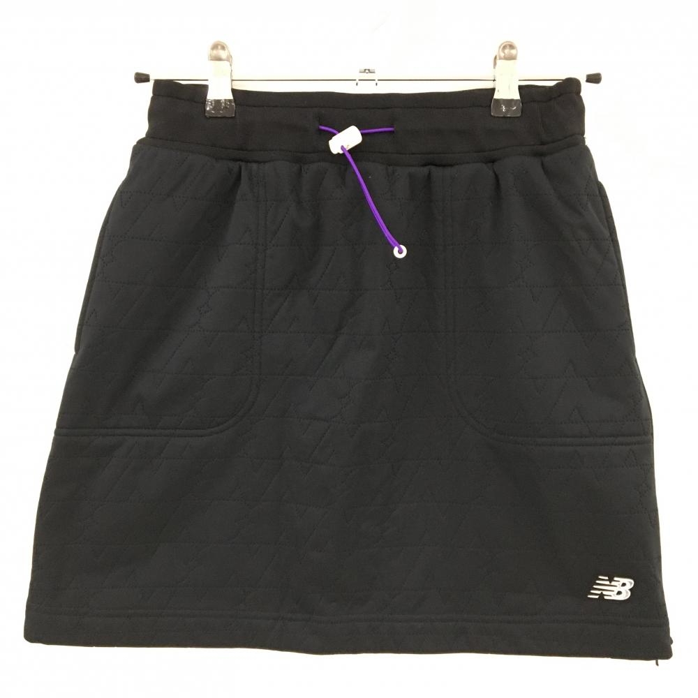 【超美品】ニューバランスゴルフ スカート 黒 総柄織生地 裏起毛 ウエストゴム ドローコード レディース 0(S) ゴルフウェア New Balance