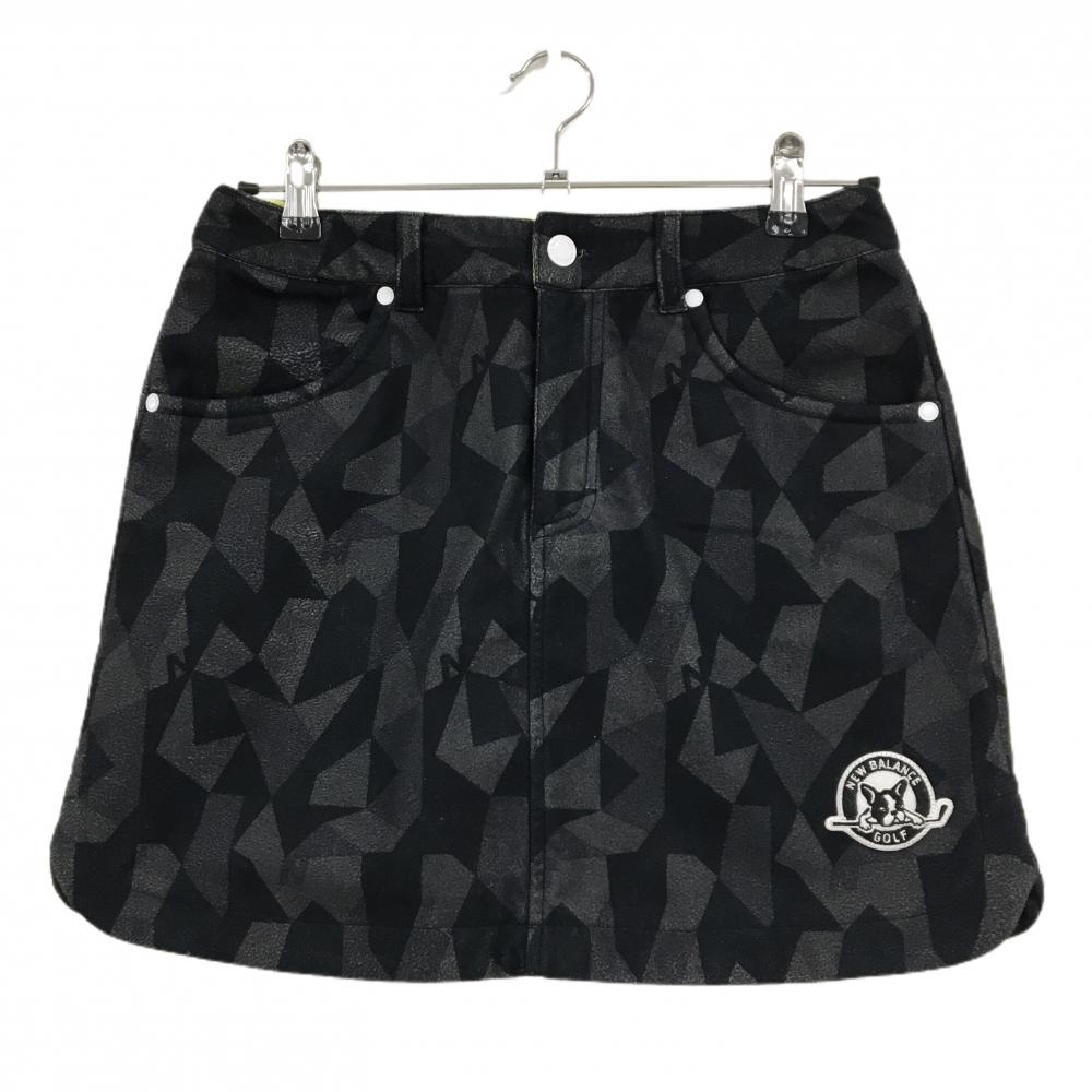 【美品】ニューバランスゴルフ スカート グレー×黒 総柄 起毛素材 ワッペン レディース 1(M) ゴルフウェア New Balance