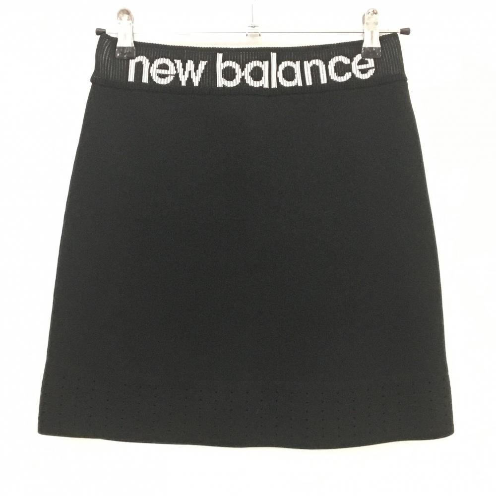 【超美品】ニューバランスゴルフ ニットスカート 黒 裾パンチング ウエストロゴ白 レディース 0(S) ゴルフウェア New Balance