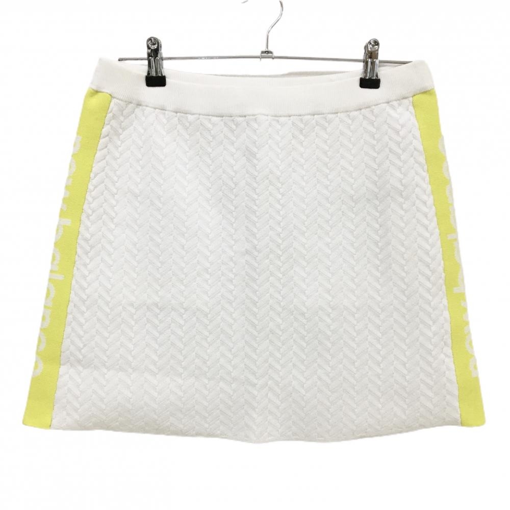 【超美品】ニューバランス ニットスカート 白 ヘリンボーン編み サイドイエロー レディース 2(L) ゴルフウェア New Balance