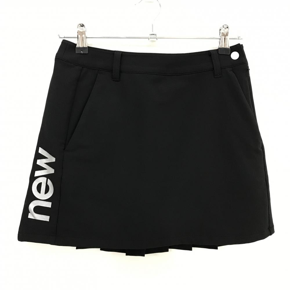【超美品】ニューバランスゴルフ スカート 黒 ロゴシルバー 背面裾プリーツ ストレッチ  レディース 0(S) ゴルフウェア New Balance