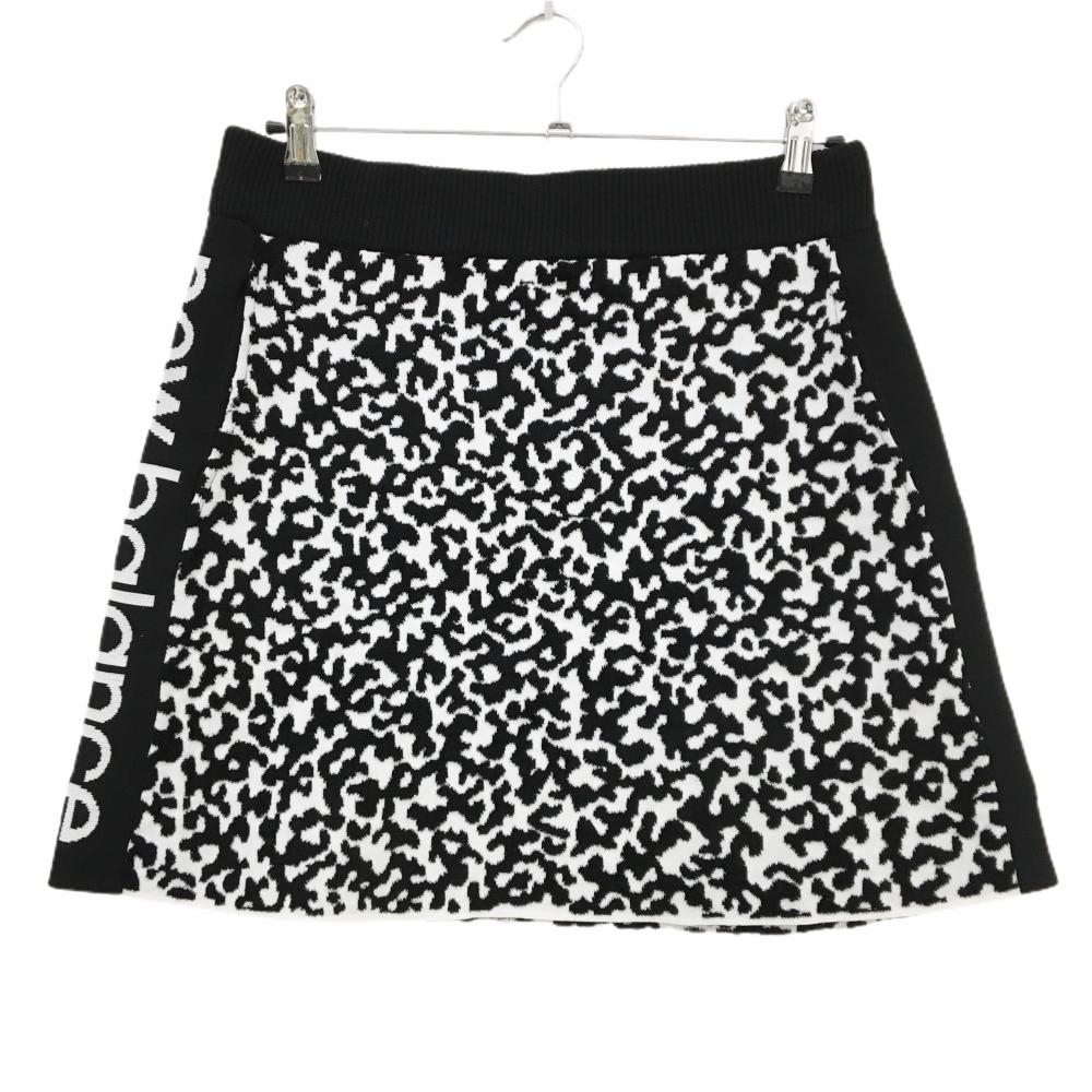 【美品】ニューバランスゴルフ ニットスカート 黒×白 総柄 凹凸地 サイドロゴ レディース 2(L) ゴルフウェア New Balance