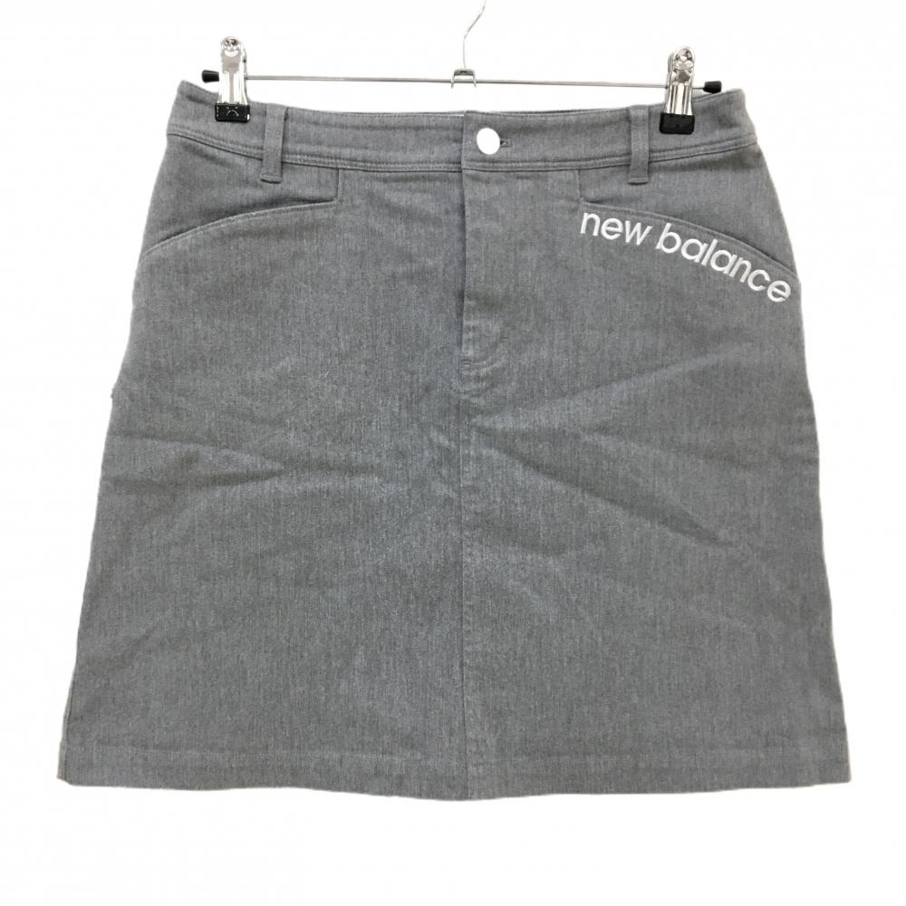 【美品】ニューバランスゴルフ スカート グレー×白 ロゴ刺しゅう  レディース 2(L) ゴルフウェア New Balance