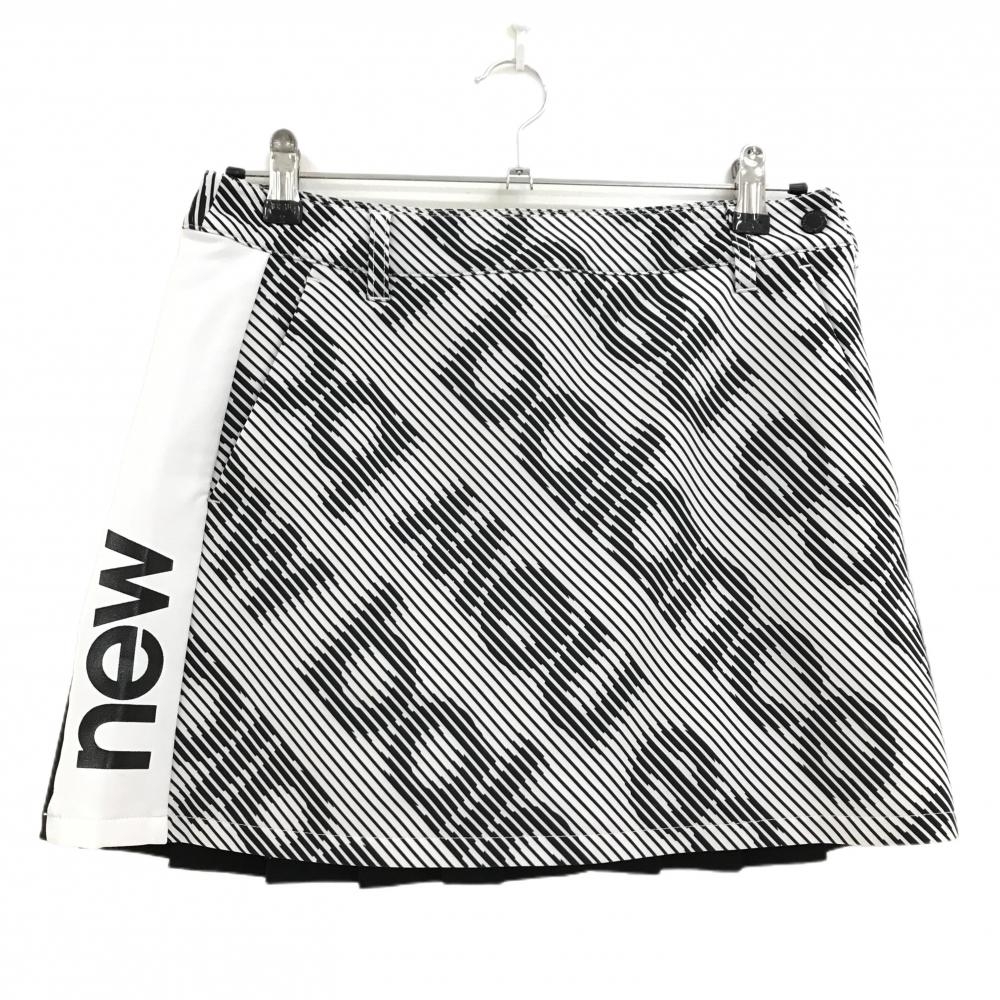 【美品】ニューバランスゴルフ スカート 白×黒 ロゴ斜めボーダー サイド切替 レディース 2(L) ゴルフウェア New Balance