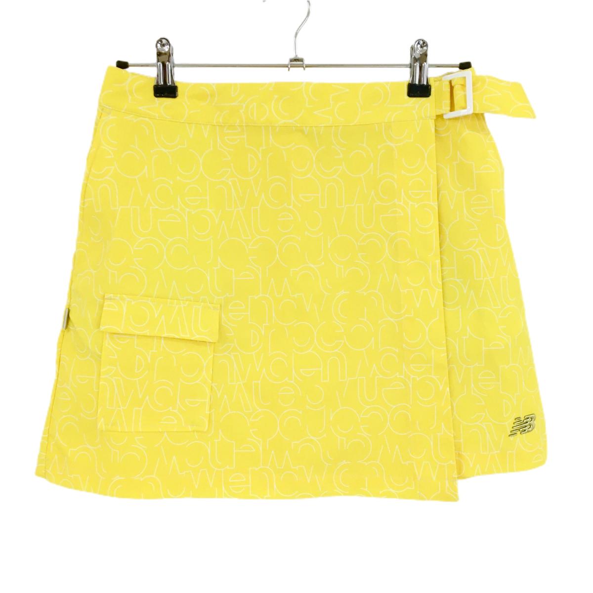 【超美品】ニューバランスゴルフ スカート イエロー×白 総柄 ラップスカート風 ストレッチ レディース 2(L) ゴルフウェア New Balance
