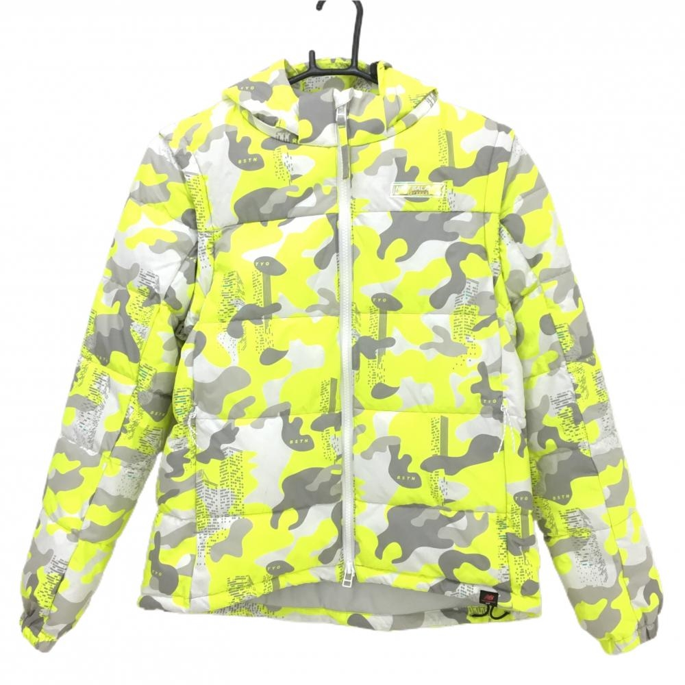 ニューバランスゴルフ 2WAY中綿ジャケット グレー×イエロー カモフラ柄 迷彩 フード・袖着脱可 レディース 1(M) ゴルフウェア New Balance