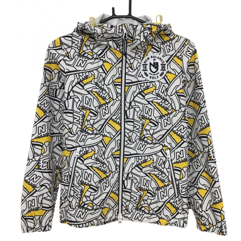 ニューバランス フード付きジャケットブルゾン 白×黒 シューズ総柄