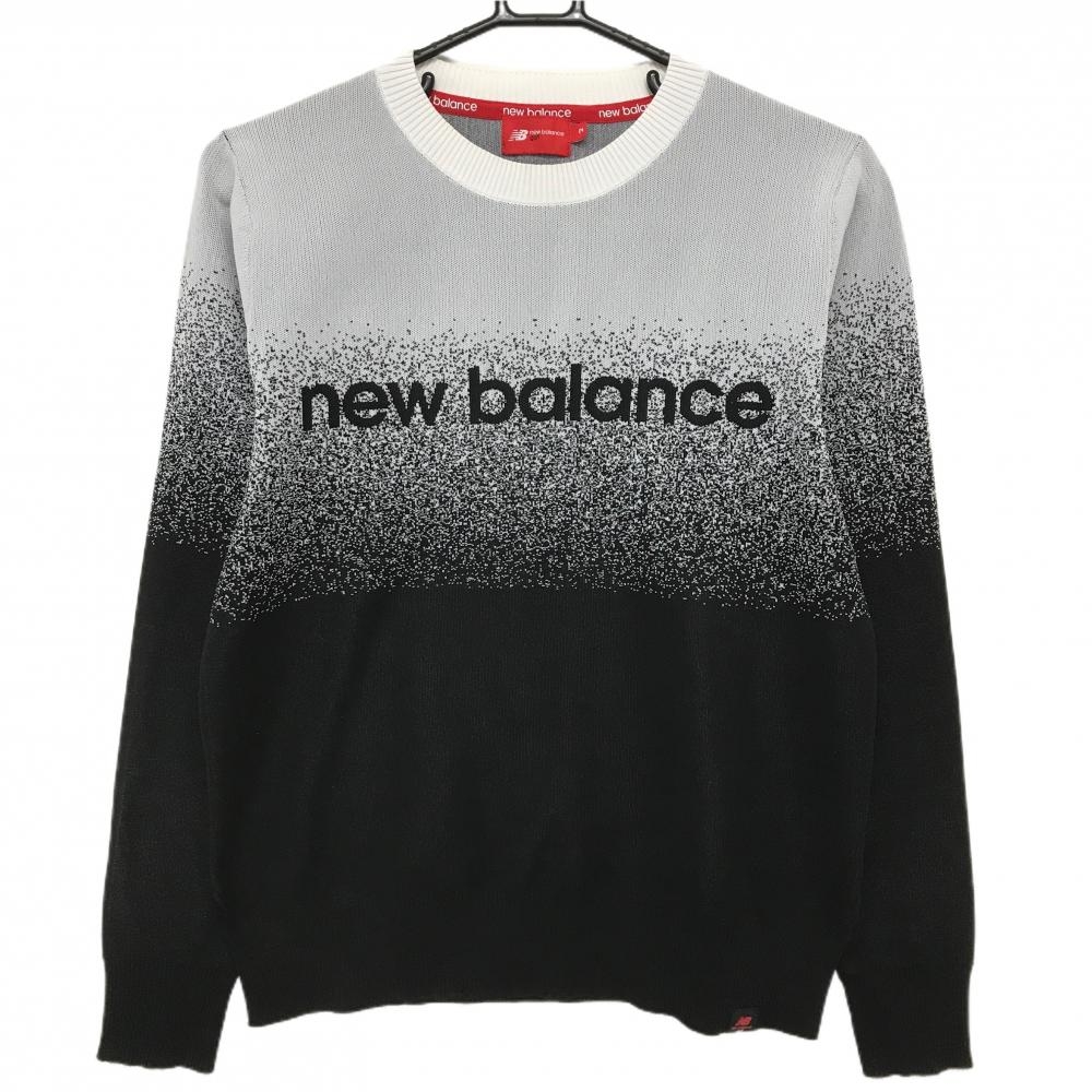 【美品】ニューバランスゴルフ セーター 黒×グレー ロゴ ニット レディース 2(L) ゴルフウェア New Balance