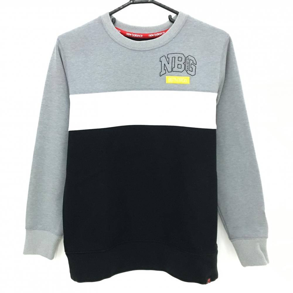 【超美品】ニューバランスゴルフ トレーナー 黒×グレー 裏起毛 ブロッキング ロゴ  レディース 2(L) ゴルフウェア New Balance