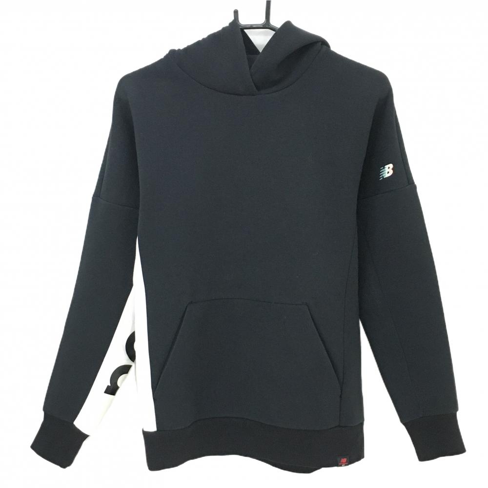 【美品】ニューバランスゴルフ パーカー 黒 サイドロゴ フード内側レオパード柄 レディース 1(M) ゴルフウェア New Balance
