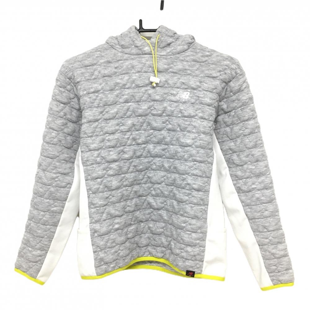【美品】ニューバランスゴルフ パーカー 杢ライトグレー×白 一部裏起毛 キルティング 切替 レディース 0(S) ゴルフウェア New Balance