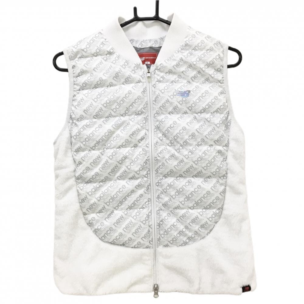 ニューバランスゴルフ 中綿ボアベスト 白×ライトグレー ロゴ総柄 レディース 2(L) ゴルフウェア New Balance