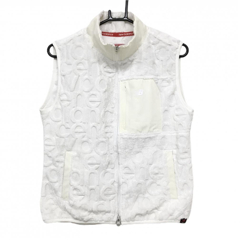 【美品】ニューバランスゴルフ ファーベスト 白 ロゴ地模様 胸ポケット レディース 1(M) ゴルフウェア New Balance