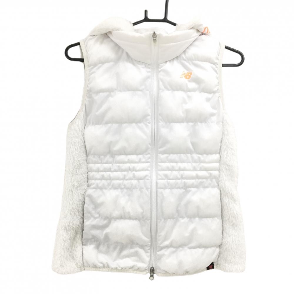 ニューバランスゴルフ 中綿ベスト 白 一部ボア切替 フード着脱可 レディース 1(M) ゴルフウェア New Balance