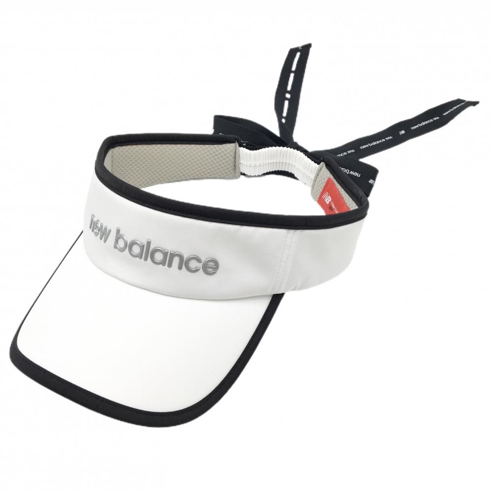【美品】ニューバランスゴルフ サンバイザー 白×黒 ロゴシルバー 後ろリボン  レディース  ゴルフウェア New Balance