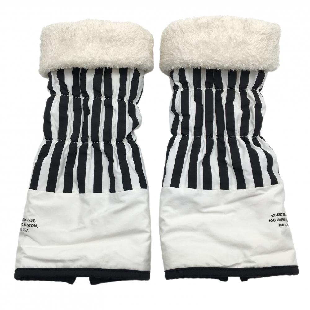 ニューバランス レッグウォーマー 白×黒 ストライプ 裏無地 上部ボア レディース  ゴルフウェア New Balance