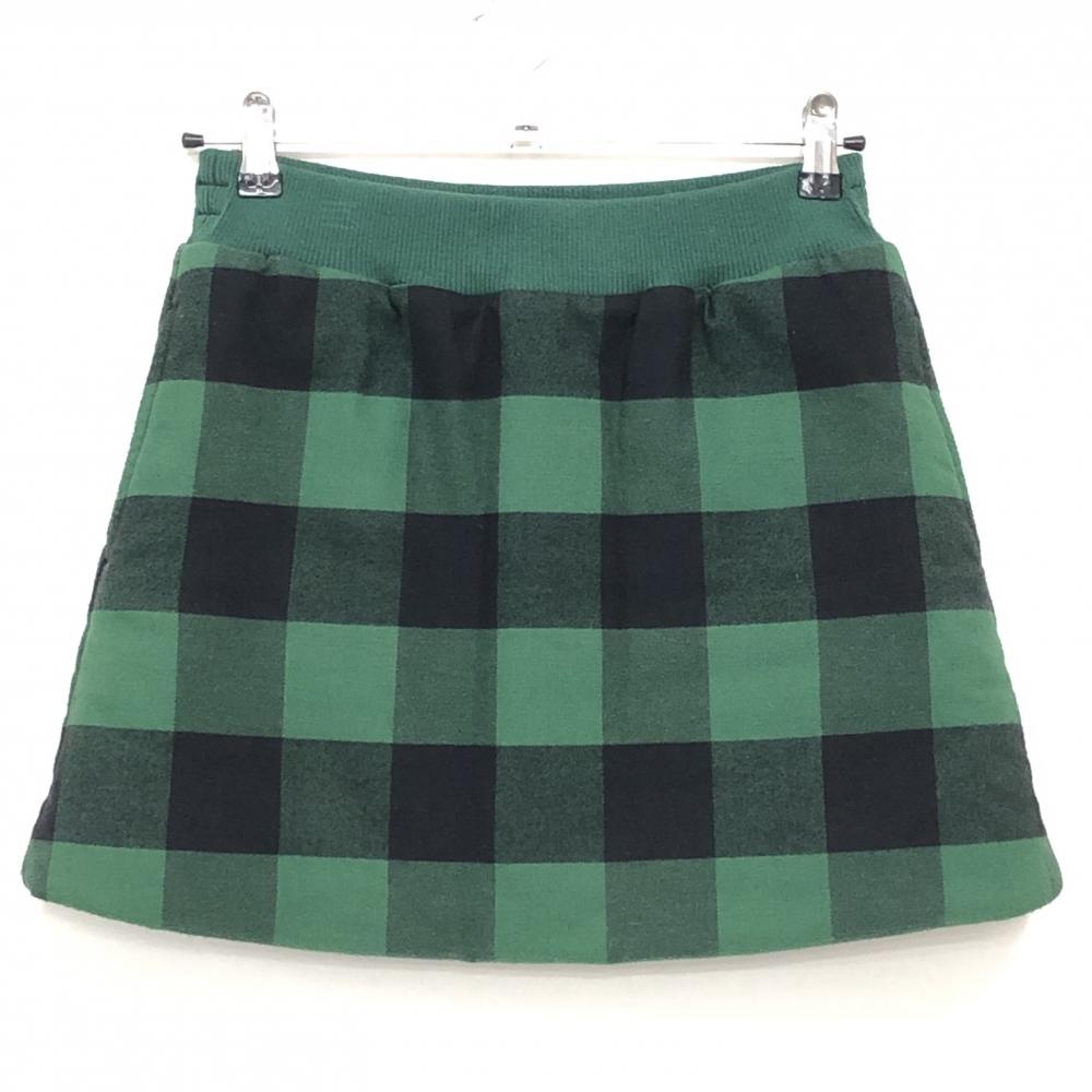 ニューバランス 中綿リバーシブルスカート グリーン×黒 チェック 裏ネイビー  レディース 0(S) ゴルフウェア New Balance