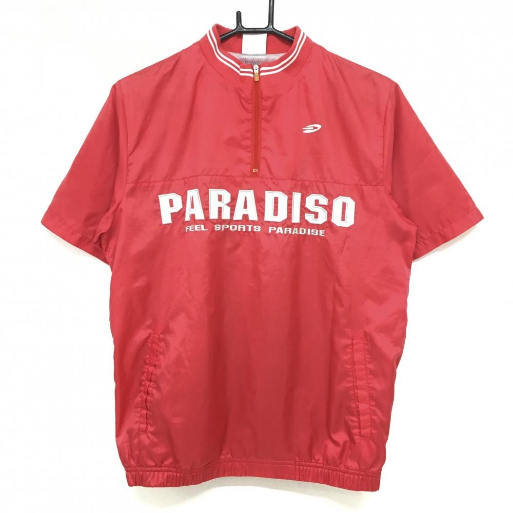 パラディーゾ 半袖ブルゾン ピンクレッド×白 ハーフジップ 裏地メッシュ スニード  レディース L ゴルフウェア Paradiso 画像