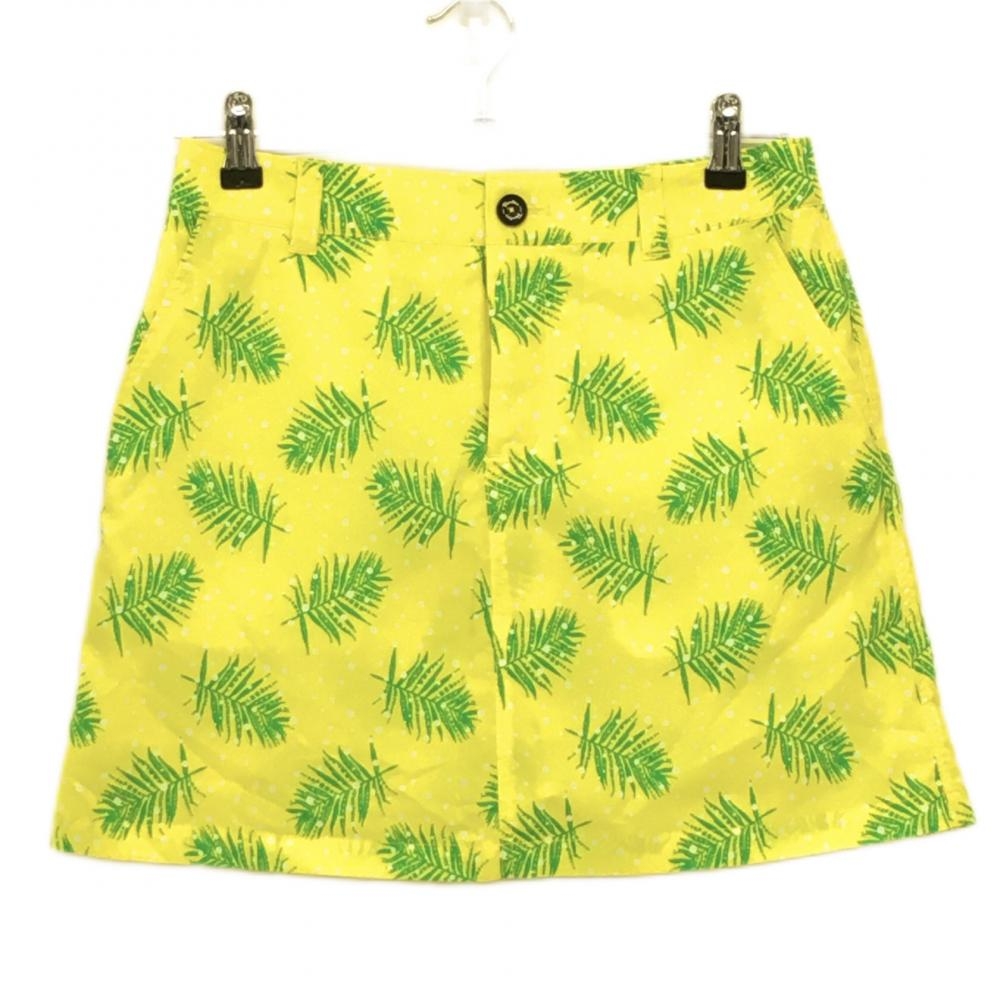 【美品】パラディーゾ スカート イエロー×グリーン リーフ柄 ドット柄 内側インナーパンツ  レディース M ゴルフウェア Paradiso