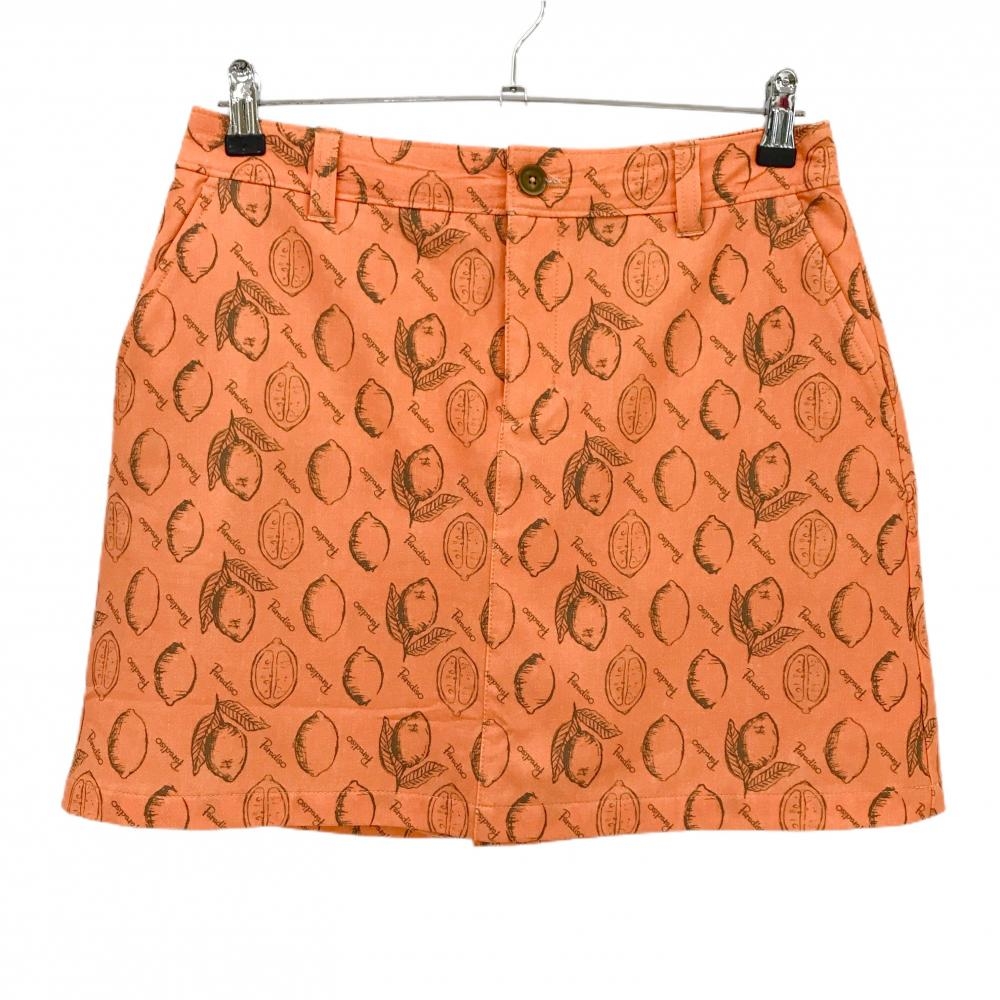 【美品】パラディーゾ スカート オレンジ×カーキ レモン総柄 内側インナーパンツ  レディース L ゴルフウェア Paradiso