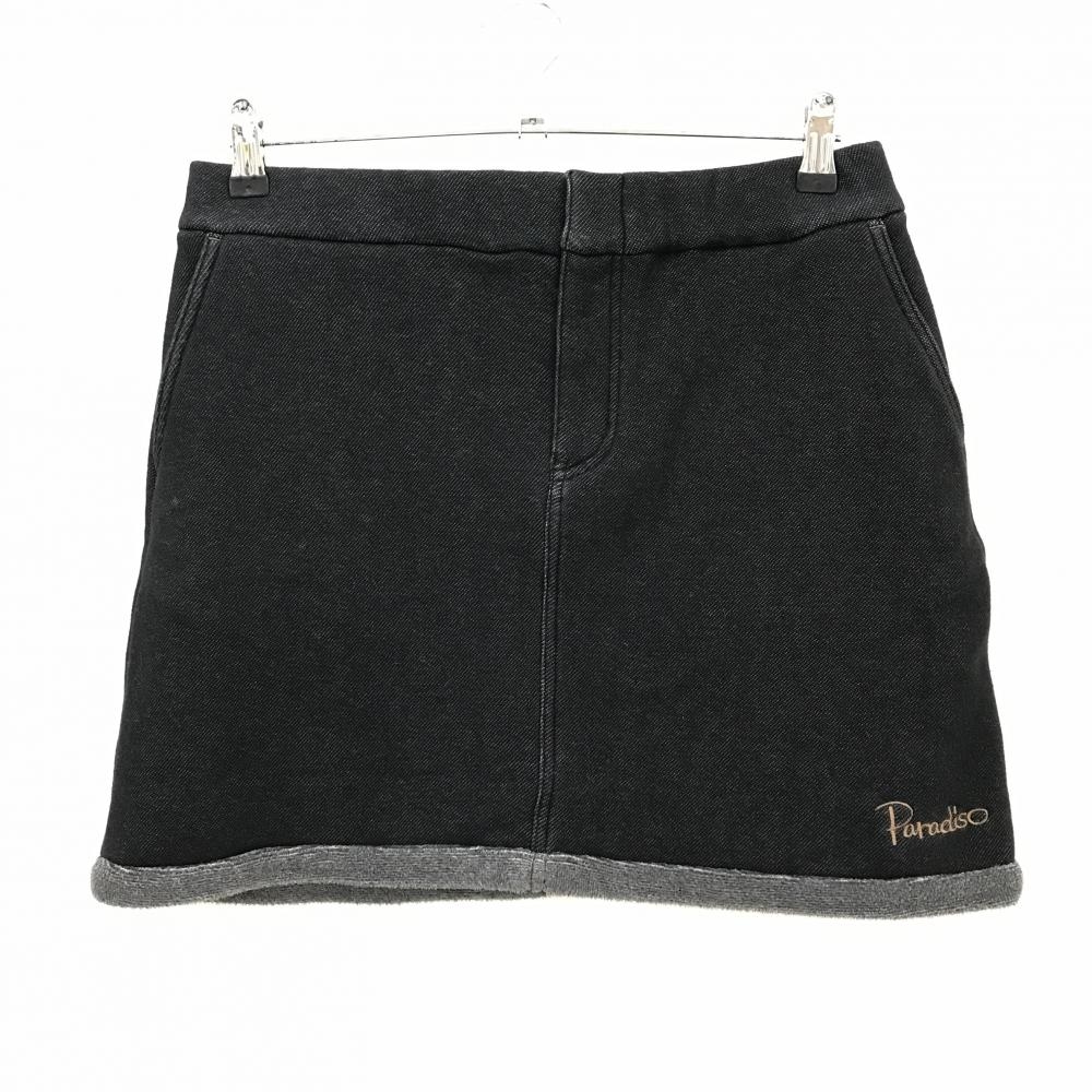 【美品】パラディーゾ スカート 黒×グレー 裏起毛 ロゴ刺しゅう  レディース L ゴルフウェア Paradiso