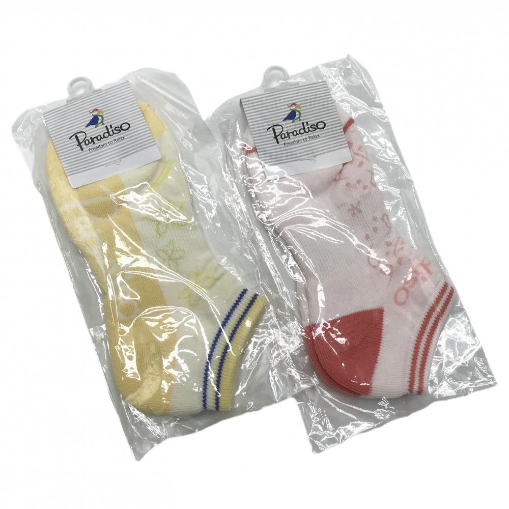 【新品】パラディーゾ ソックス2足セット イエロー×サーモンピンク アンクルソックス レディース 23～25cm ゴルフウェア Paradiso