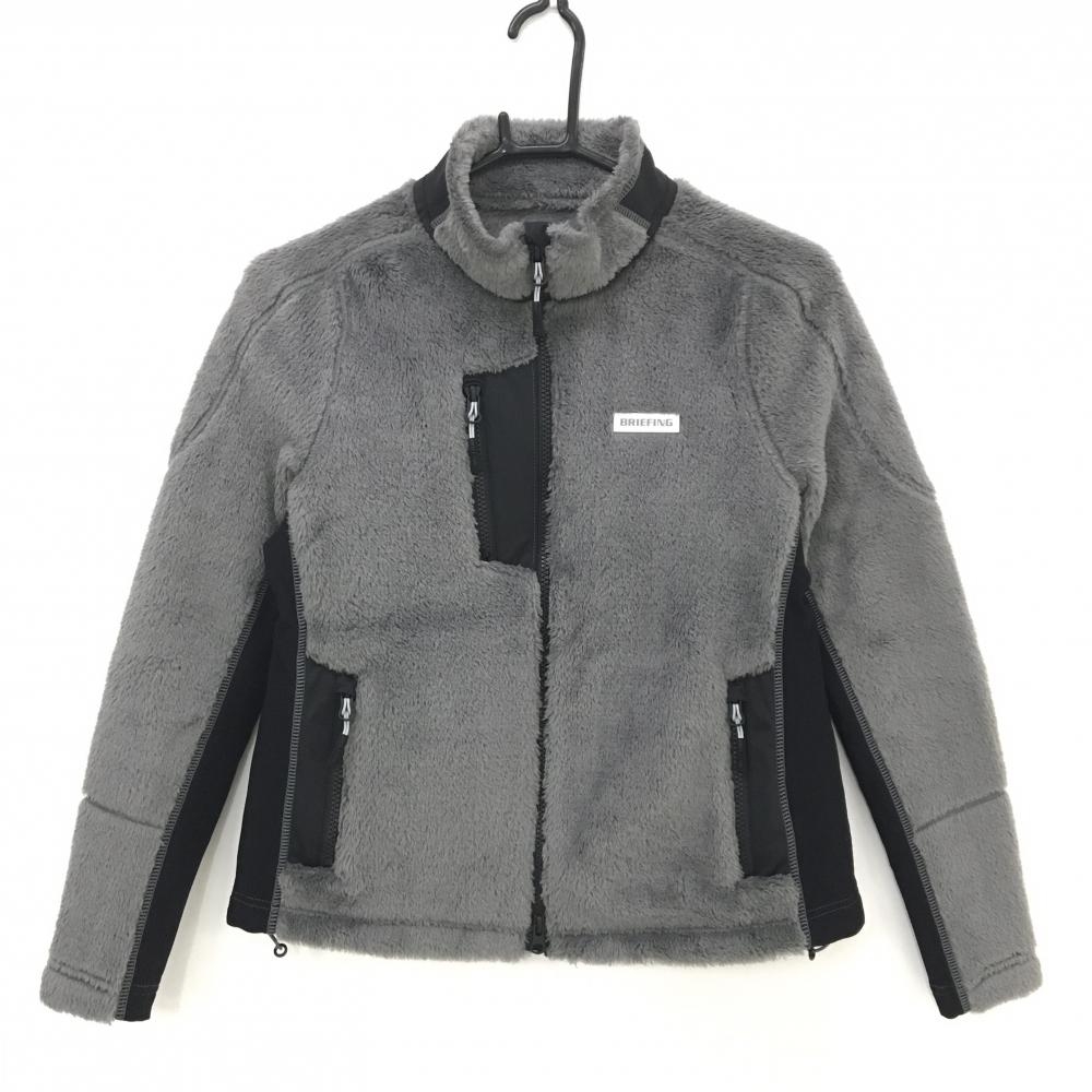 【超美品】ブリーフィング 切替ボアジャケット グレー×黒 ダブルジップ 胸ロゴ フリース レディース S ゴルフウェア BRIEFING