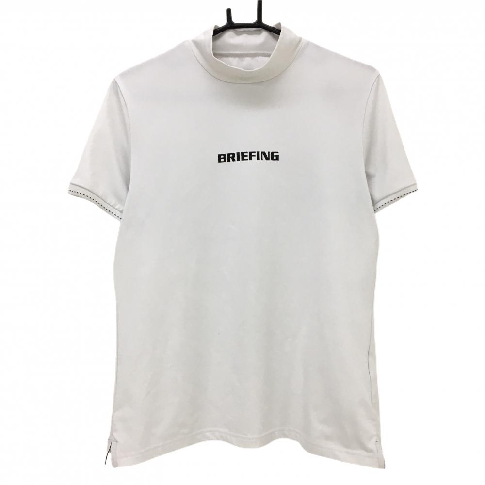 ブリーフィング 半袖ハイネックシャツ 白 後ろセンターロゴ 袖口ステッチ  レディース L ゴルフウェア BRIEFING