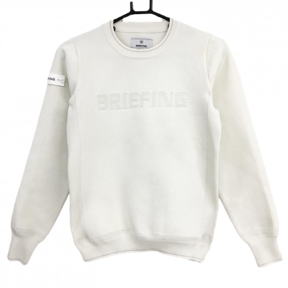 ビームスゴルフ セーター 白 ラメ ケーブル編み ロゴ刺しゅう ニット