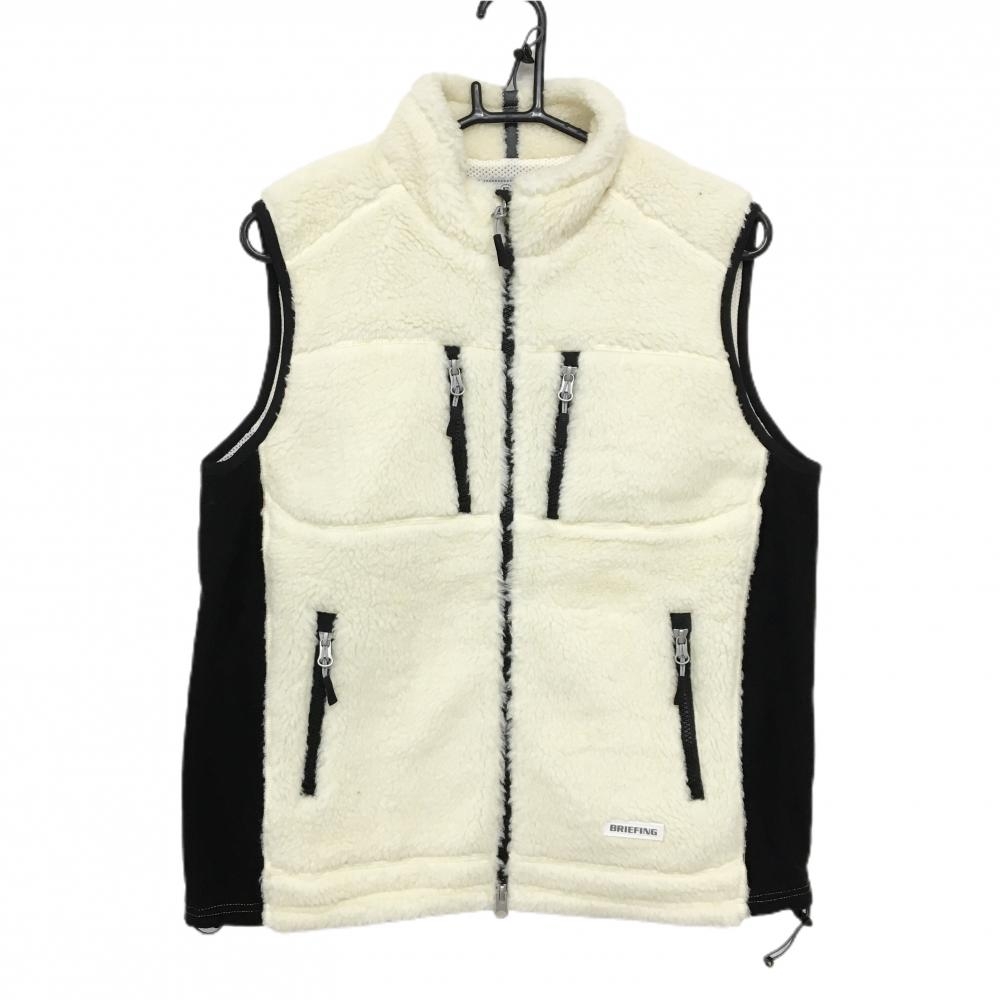 【美品】ブリーフィング ボアベスト アイボリー×黒 サイド切替 裏地メッシュ レディース L ゴルフウェア BRIEFING