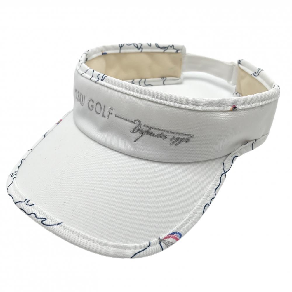 【美品】23区ゴルフ サンバイザー 白×ネイビー 縁柄 汗取りパッド付  F  ゴルフウェア 23区
