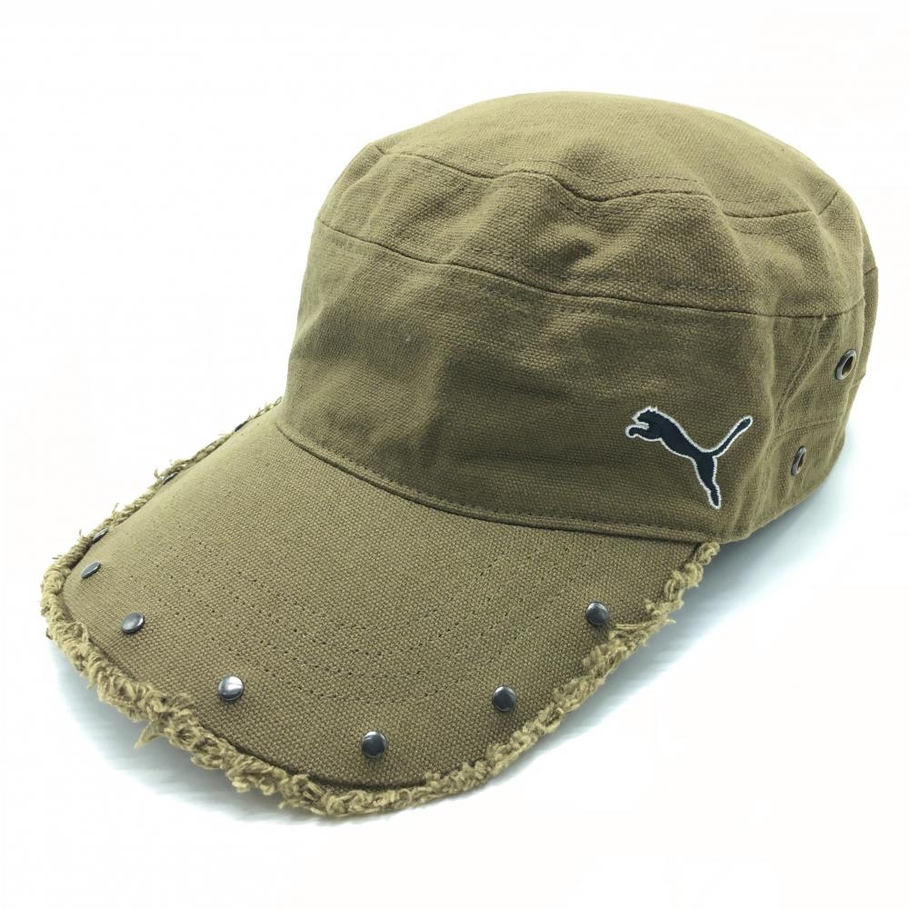 【美品】アディダス ワークキャップ カーキ つばスタッズ ロゴ黒 ONE SIZE(56-59cm)  ゴルフウェア adidas