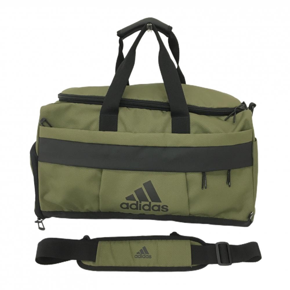 【美品】アディダス 2WAYボストンバッグ カーキ×黒 シューズ収納可 ショルダーストラップ付ゴルフ adidas