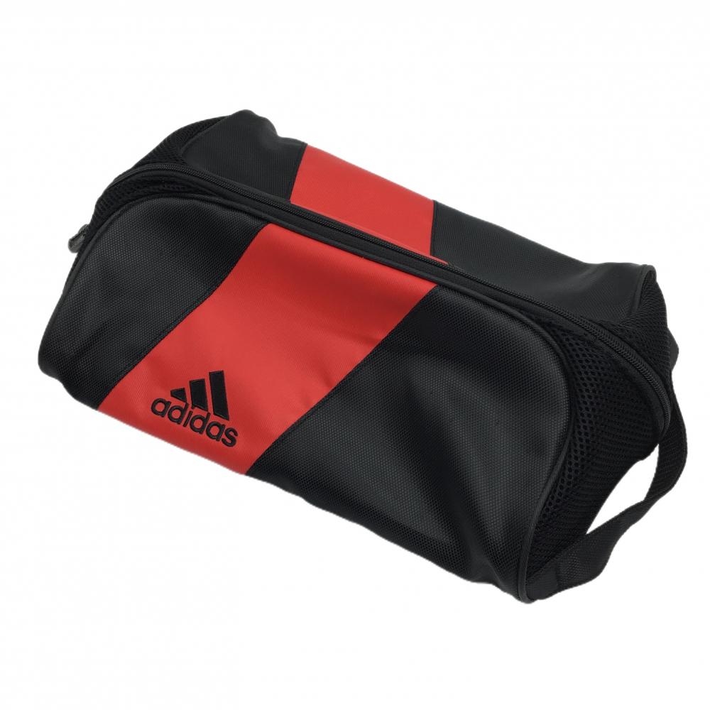 【美品】アディダス シューズケース 黒×レッド ロゴ刺しゅう サイドメッシュゴルフ adidas