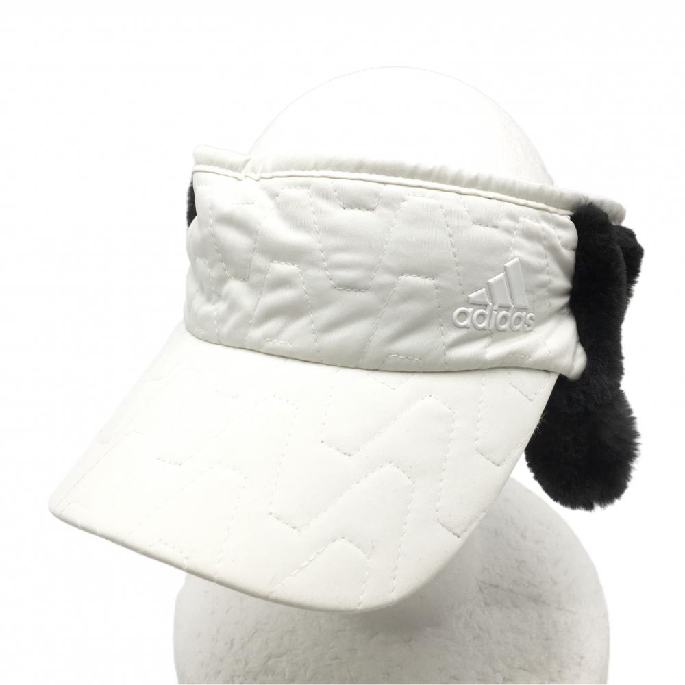 アディダス 耳当て付きサンバイザー 白×黒 一部ボア ドローコード  ゴルフウェア adidas