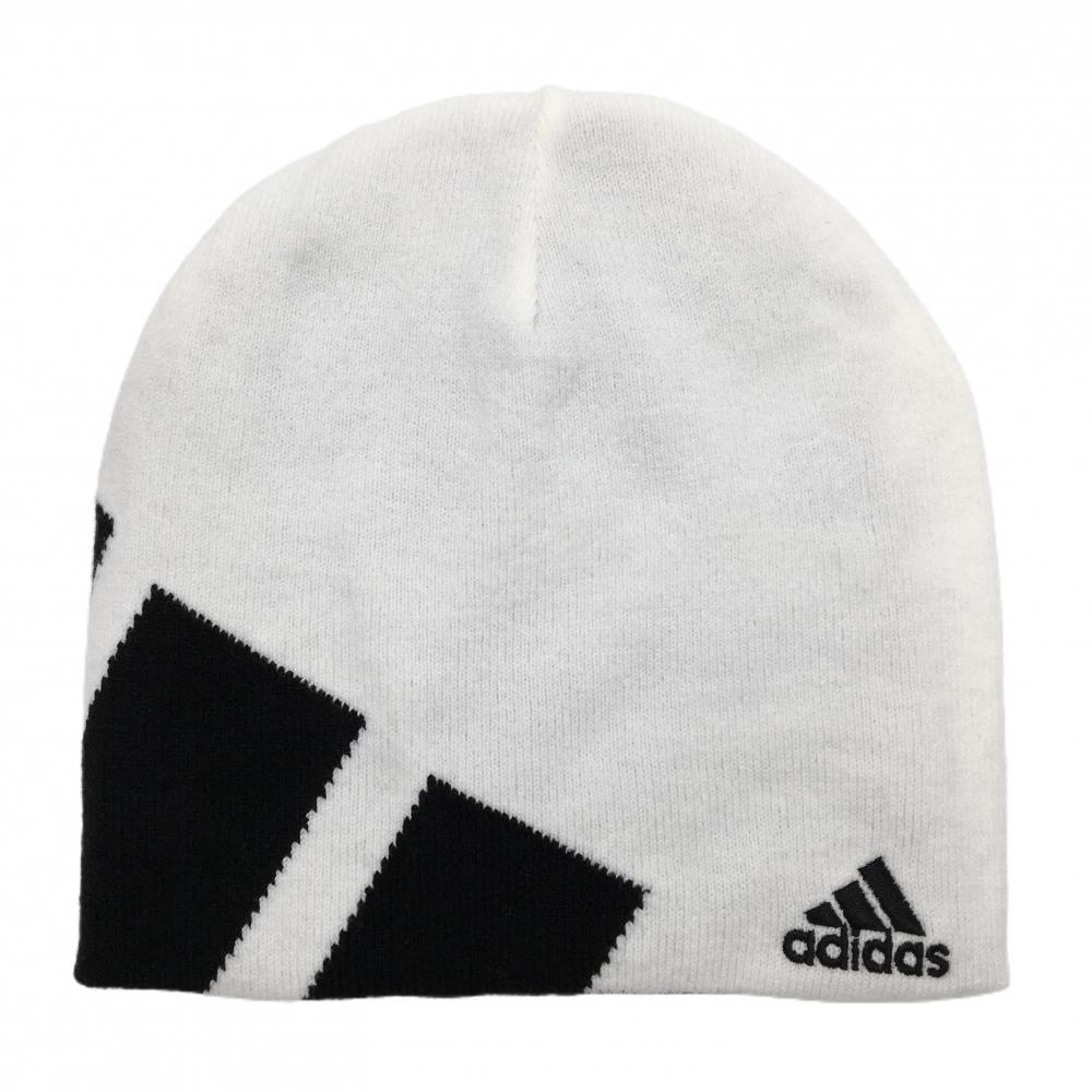 【新品】アディダス リバーシブルニット帽 白×黒 ロゴ刺しゅう フリー(57～59cm)  ゴルフウェア adidas