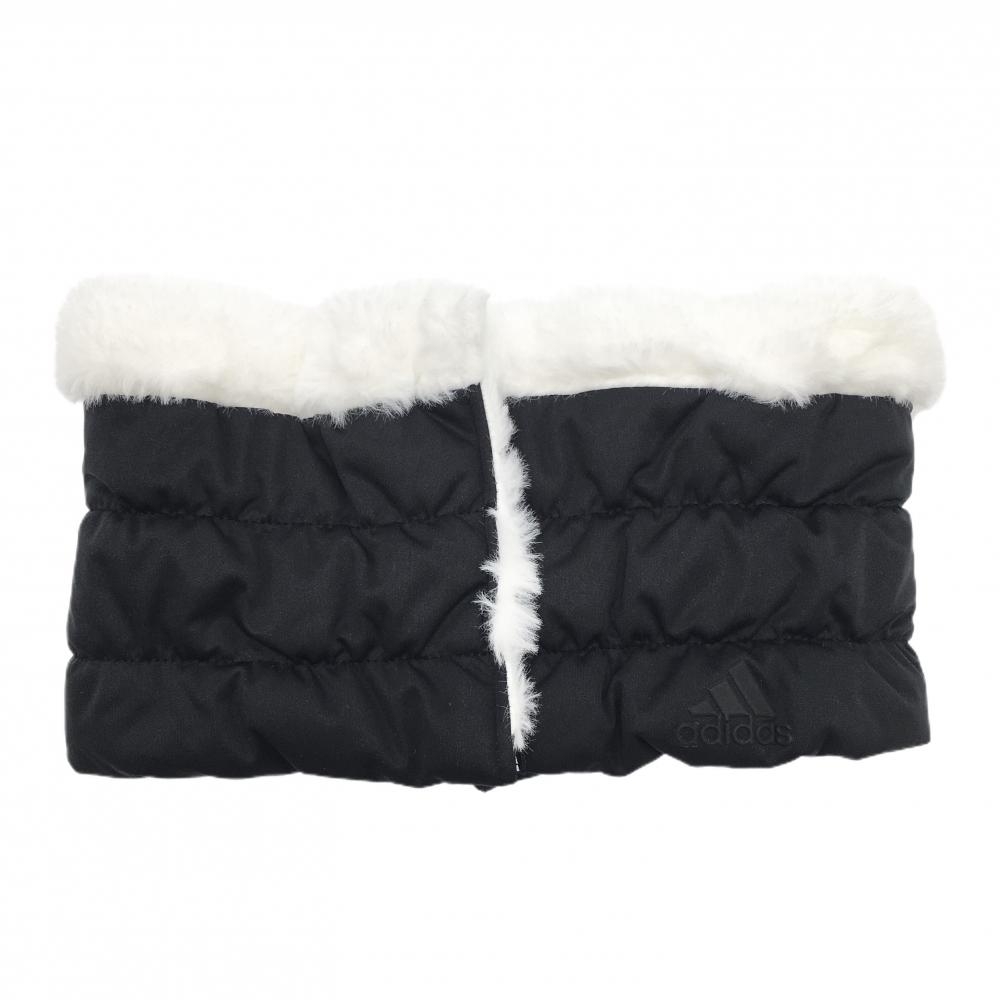 【超美品】アディダス リバーシブル中綿ネックウォーマー 黒 ロゴ 裏白ファー OSFW(FREE)  ゴルフウェア adidas