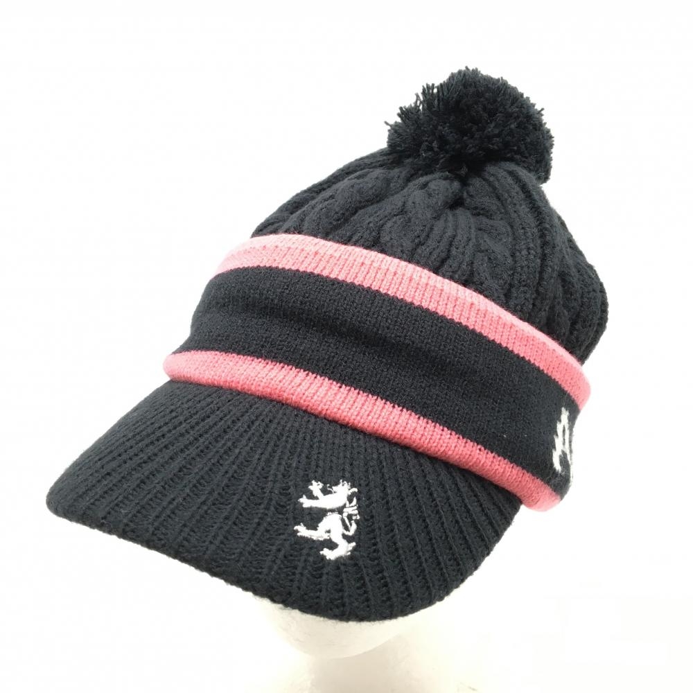 【新品】アドミラル つば付ニット帽 ダークネイビー×ピンク ボンボン付 ケーブル編み フリー  ゴルフウェア Admiral