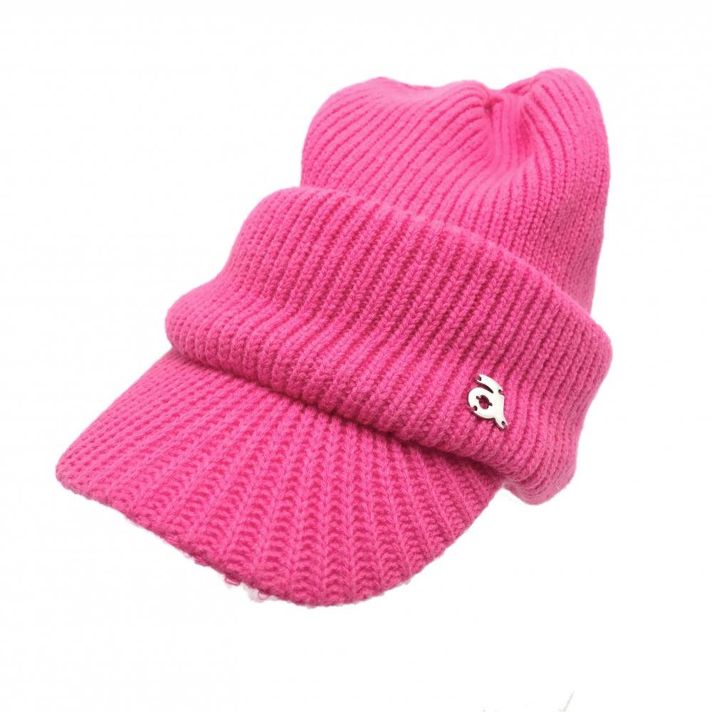 【美品】アルチビオ 3WAYつば付きニット帽 ピンク ウール混 ニットサンバイザー   ゴルフウェア archivio